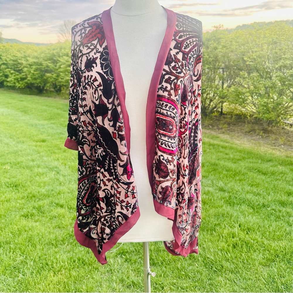 Soft Surroundings Velvet Wine Paisley Topper Kimono - Picture 5 of 16